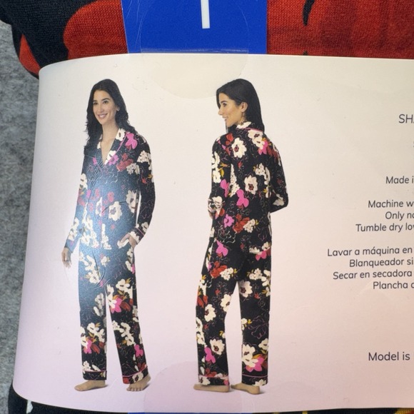 Room Service Pajama Set Women Large L Shawl Collar 2pc Black Floral Blossom - Picture 6 of 9